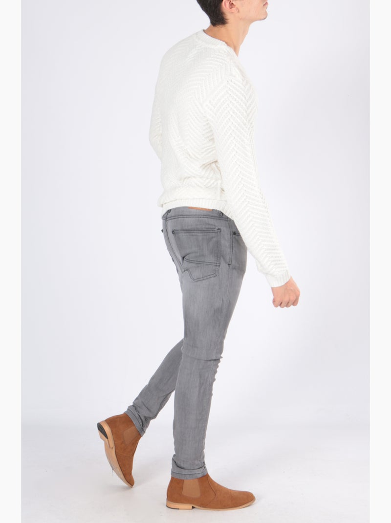 Pull col rond , maille épaisse Ecru - Kiabi