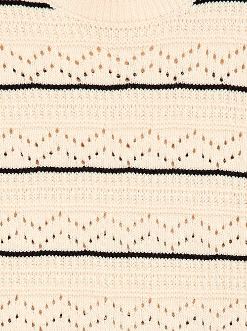 Pull col rond maillé fantaisie avec motifs ajourés en coton - Kiabi
