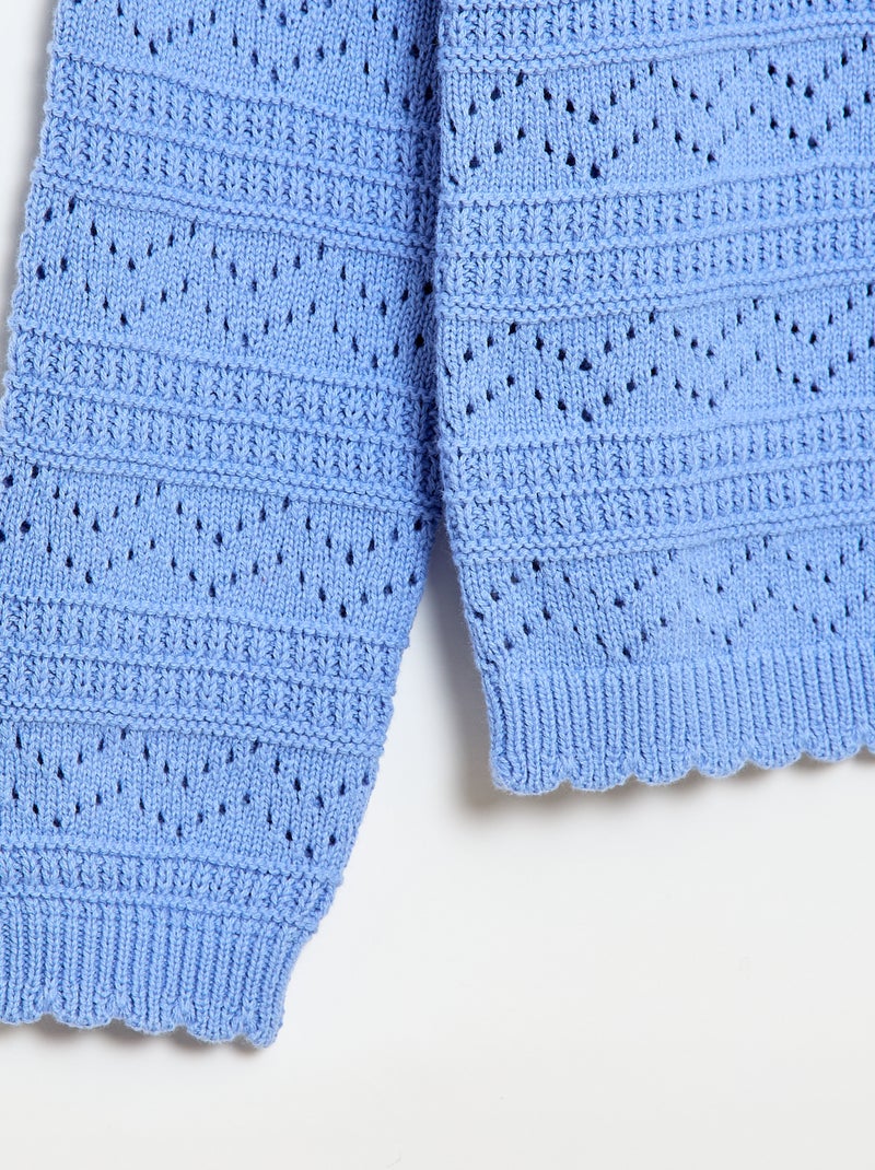 Pull col rond maillé fantaisie avec motifs ajourés en coton Bleu - Kiabi