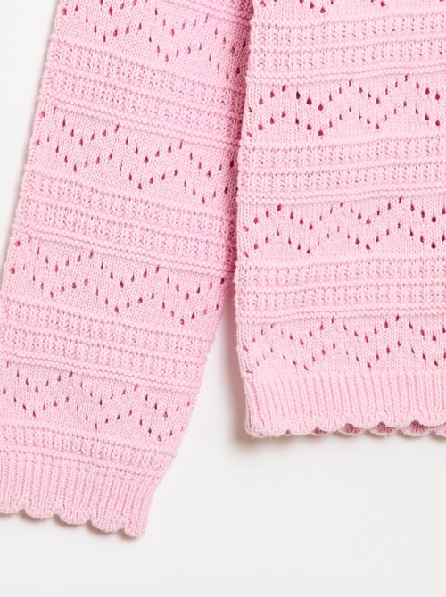 Pull col rond maillé fantaisie avec motifs ajourés en coton - Kiabi