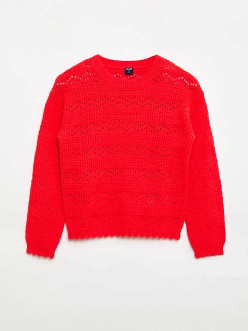 Pull col rond maillé fantaisie avec motifs ajourés en coton - Kiabi