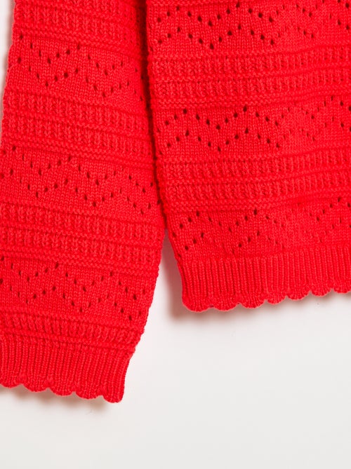 Pull col rond maillé fantaisie avec motifs ajourés en coton - Kiabi