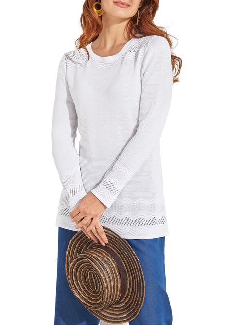 Pull col rond maille fantaisie - Kiabi