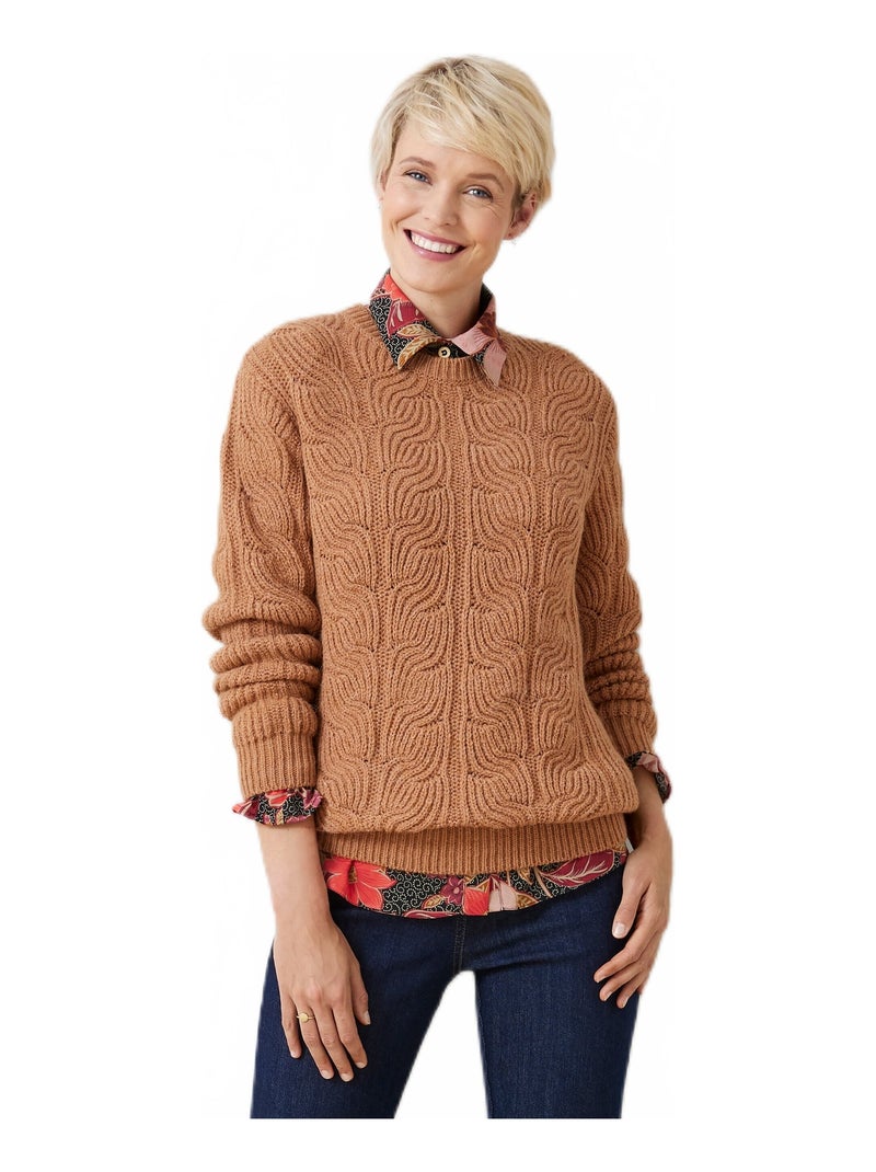 Pull col rond maille fantaisie Marron caramel - Kiabi