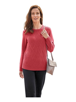 Pull col rond maille géométrique