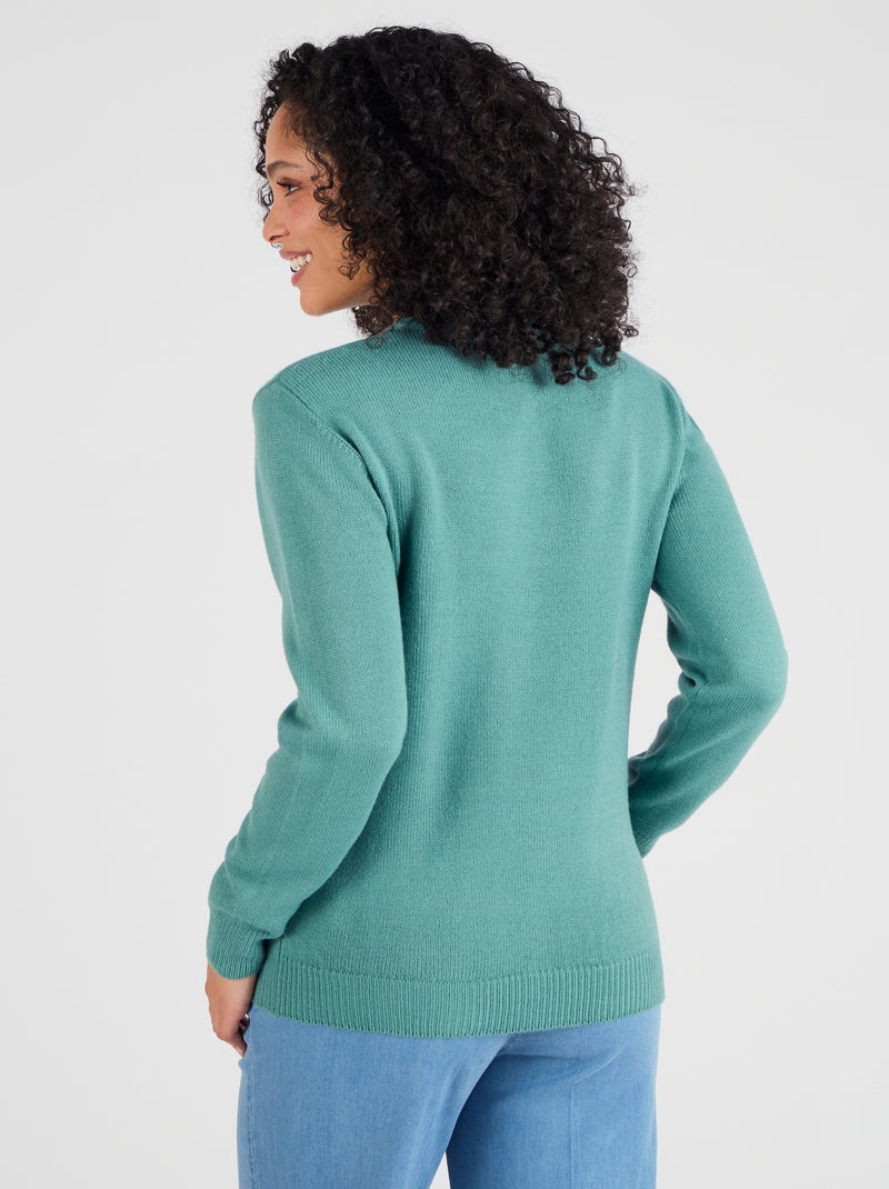 Pull col rond maille jersey - Damart Vert Sauge - Kiabi