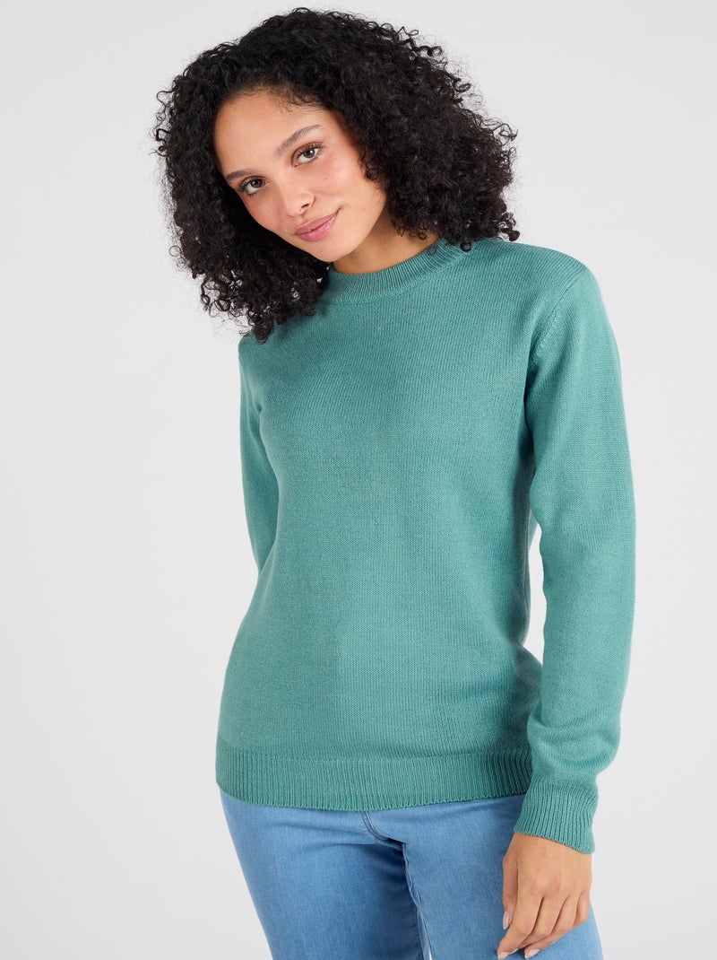 Pull col rond maille jersey - Damart Vert Sauge - Kiabi