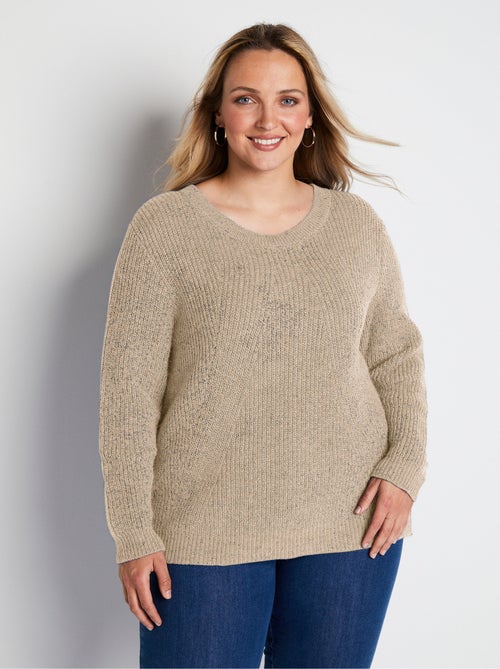 Pull col rond maille perlée avec laine - Afibel - Kiabi