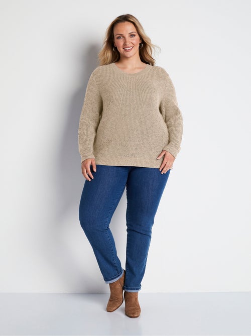Pull col rond maille perlée avec laine - Afibel - Kiabi