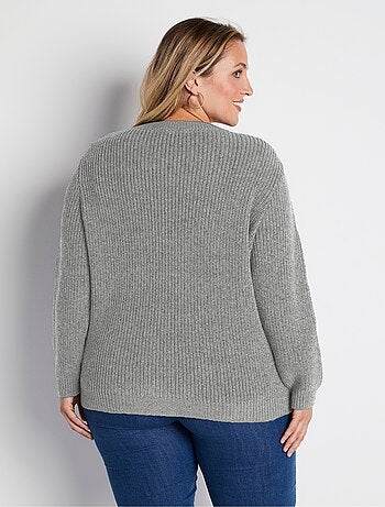 Pull col rond maille perlée avec laine - Afibel