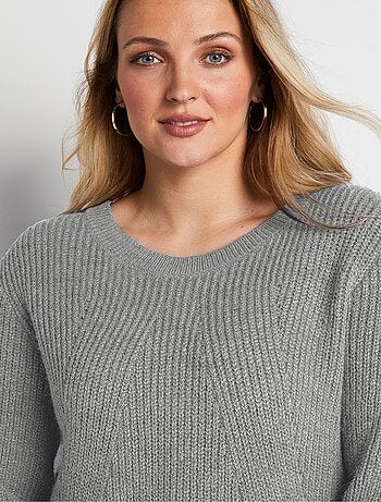 Pull col rond maille perlée avec laine - Afibel