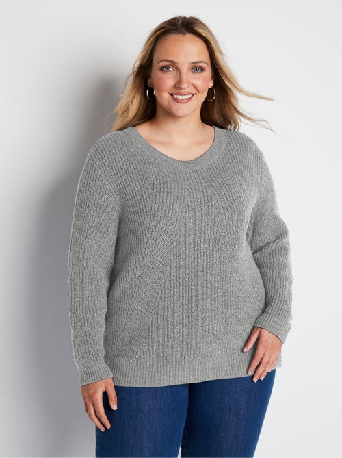 Pull col rond maille perlée avec laine - Afibel - Kiabi