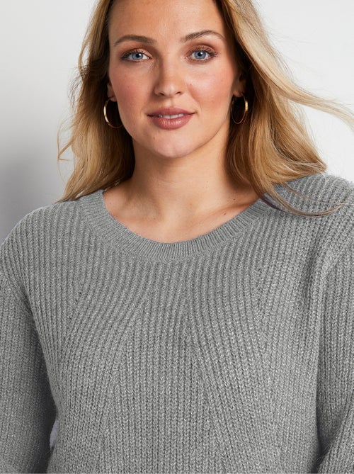 Pull col rond maille perlée avec laine - Afibel - Kiabi