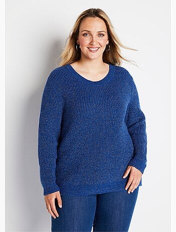 Pull col rond maille perlée avec laine