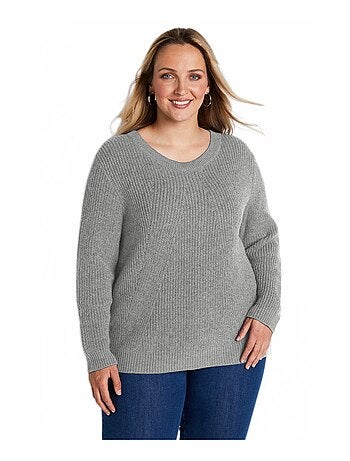 Pull col rond maille perlée avec laine
