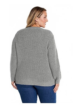 Pull col rond maille perlée avec laine