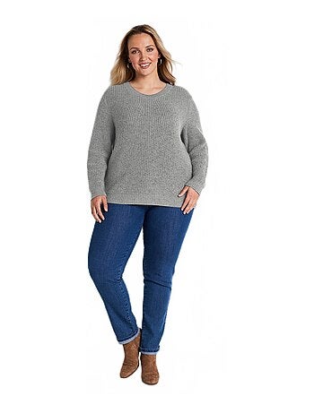 Pull col rond maille perlée avec laine