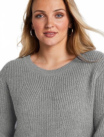 Pull col rond maille perlée avec laine