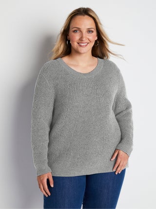 Pull col rond maille perlée avec laine
