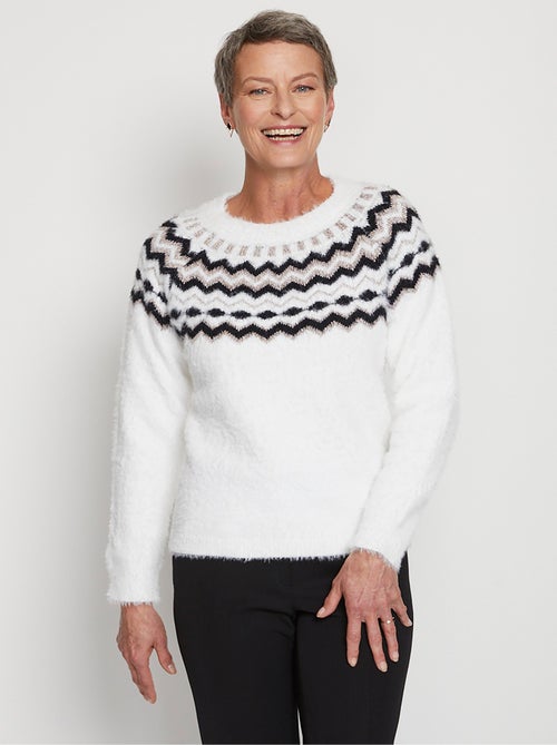 Pull col rond maille poilue jacquard soleil - Afibel - Kiabi