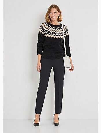 Pull col rond maille poilue jacquard soleil - Afibel