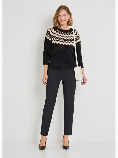 Pull col rond maille poilue jacquard soleil - Afibel - Kiabi