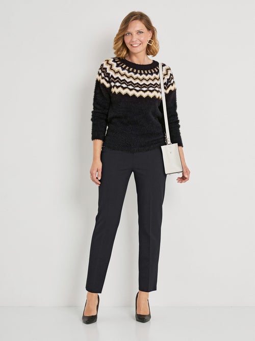 Pull col rond maille poilue jacquard soleil - Kiabi