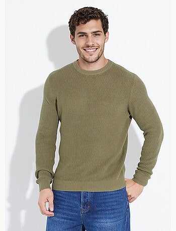 Pull col rond maille torsadée pur coton - afibel