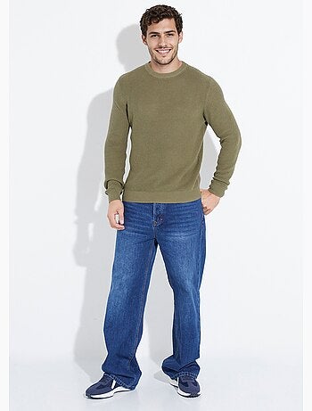 Pull col rond maille torsadée pur coton - afibel