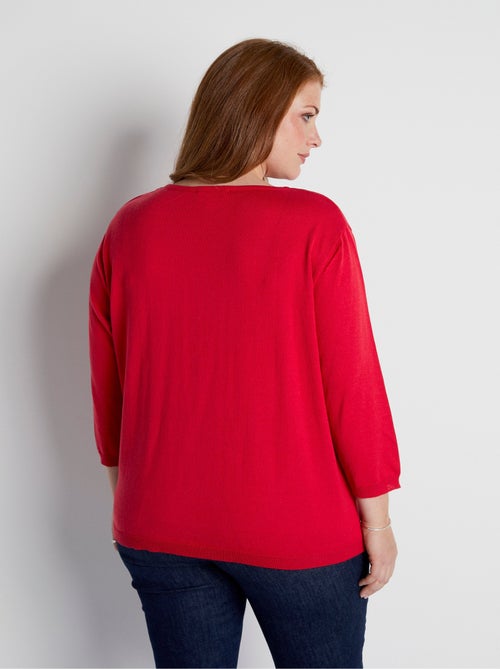 Pull col rond manches 3/4 fantaisie cloutée - Afibel - Kiabi
