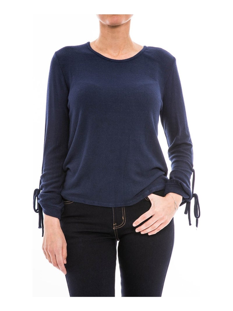 Pull col rond manches 3/4 KAREN Bleu marine - Kiabi