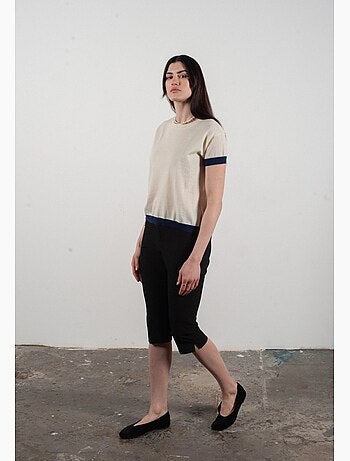 Pull col rond manches courtes femme 100% cachemire & laine ultrafin - KELLY 1