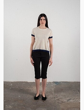 Pull col rond manches courtes femme 100% cachemire & laine ultrafin - KELLY 1