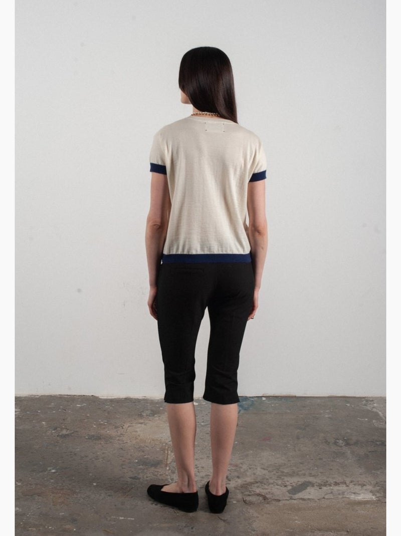 Pull col rond manches courtes femme 100% cachemire & laine ultrafin - KELLY 1 Blanc Bleu - Kiabi