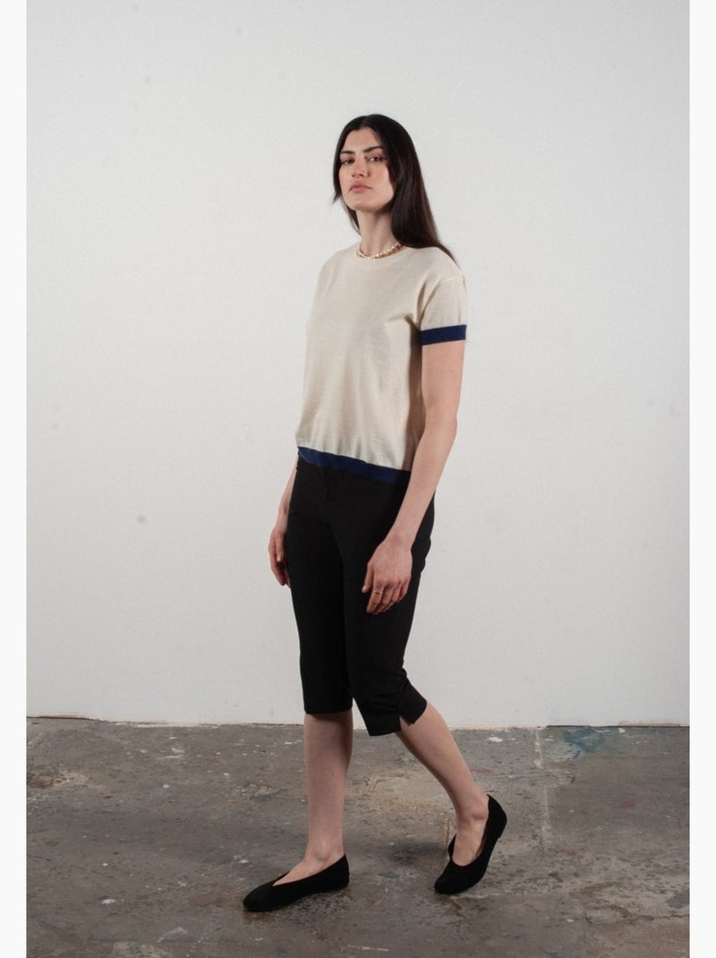 Pull col rond manches courtes femme 100% cachemire & laine ultrafin - KELLY 1 Blanc Bleu - Kiabi