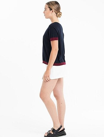 Pull col rond manches courtes femme 100% cachemire & laine ultrafin - KELLY 1