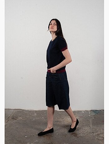 Pull col rond manches courtes femme 100% cachemire & laine ultrafin - KELLY 1