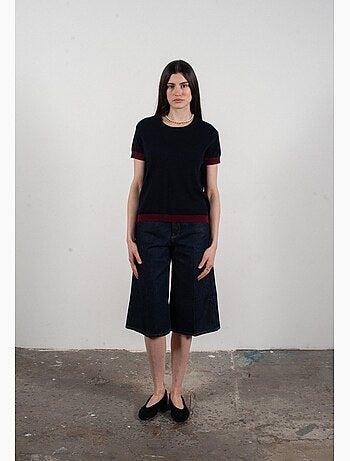 Pull col rond manches courtes femme 100% cachemire & laine ultrafin - KELLY 1