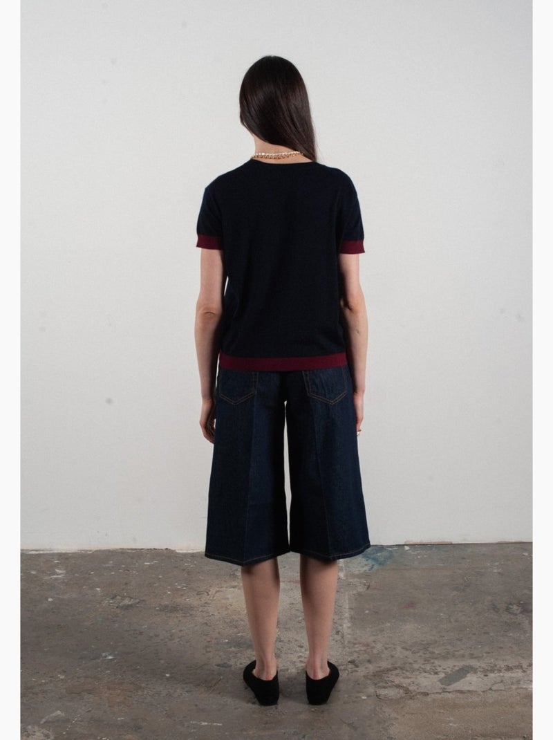 Pull col rond manches courtes femme 100% cachemire & laine ultrafin - KELLY 1 Bleu marine - Kiabi