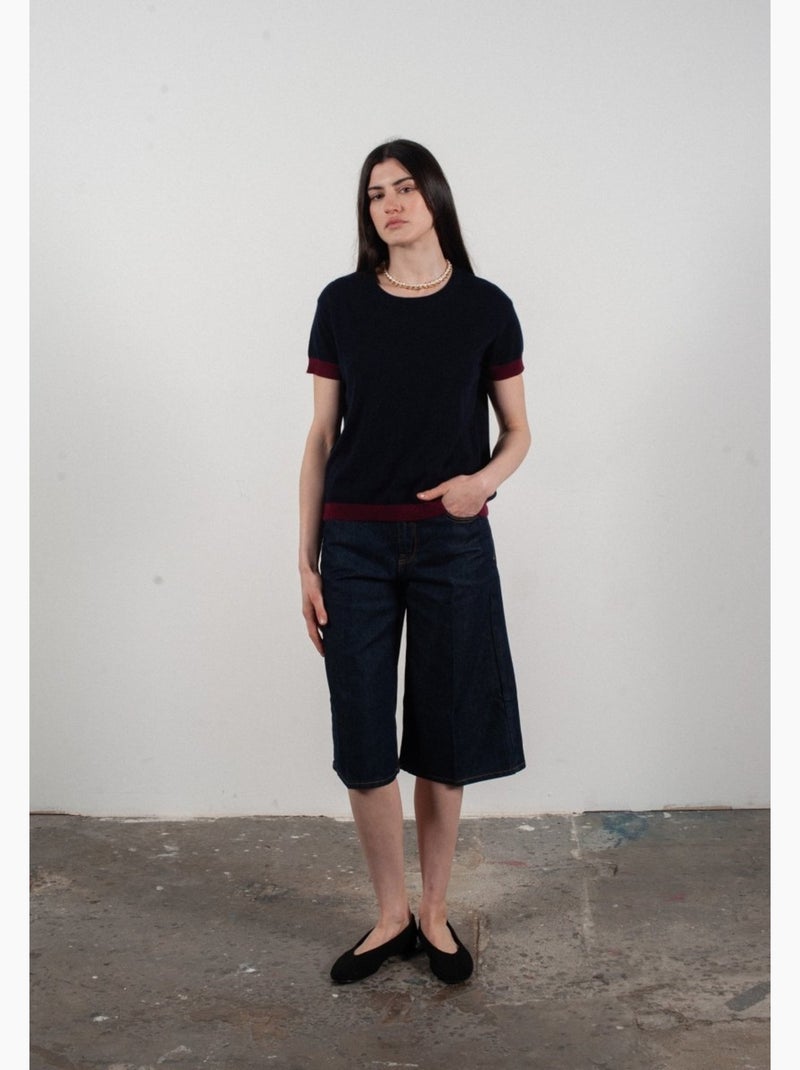 Pull col rond manches courtes femme 100% cachemire & laine ultrafin - KELLY 1 Bleu marine - Kiabi