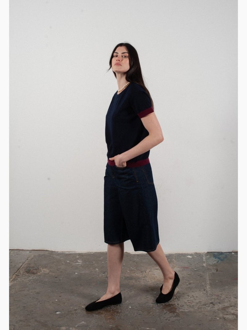 Pull col rond manches courtes femme 100% cachemire & laine ultrafin - KELLY 1 Bleu marine - Kiabi