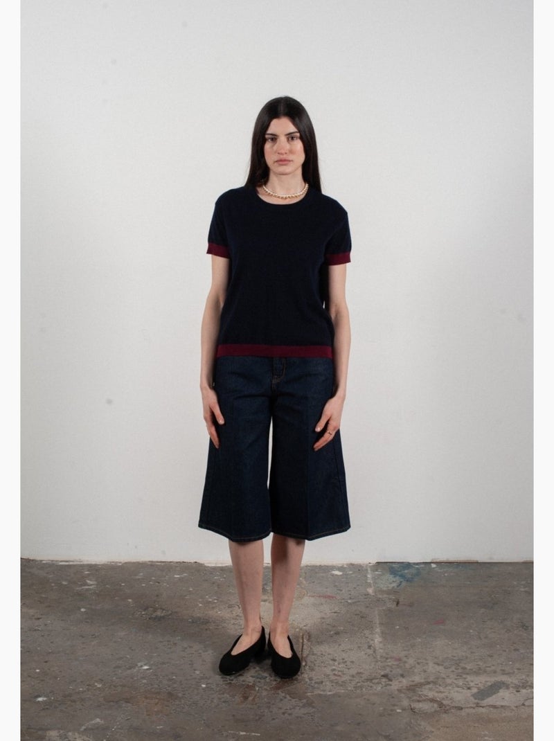 Pull col rond manches courtes femme 100% cachemire & laine ultrafin - KELLY 1 Bleu marine - Kiabi