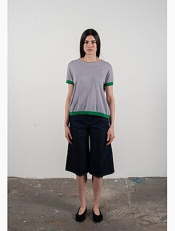 Pull col rond manches courtes femme 100% cachemire & laine ultrafin - KELLY 1