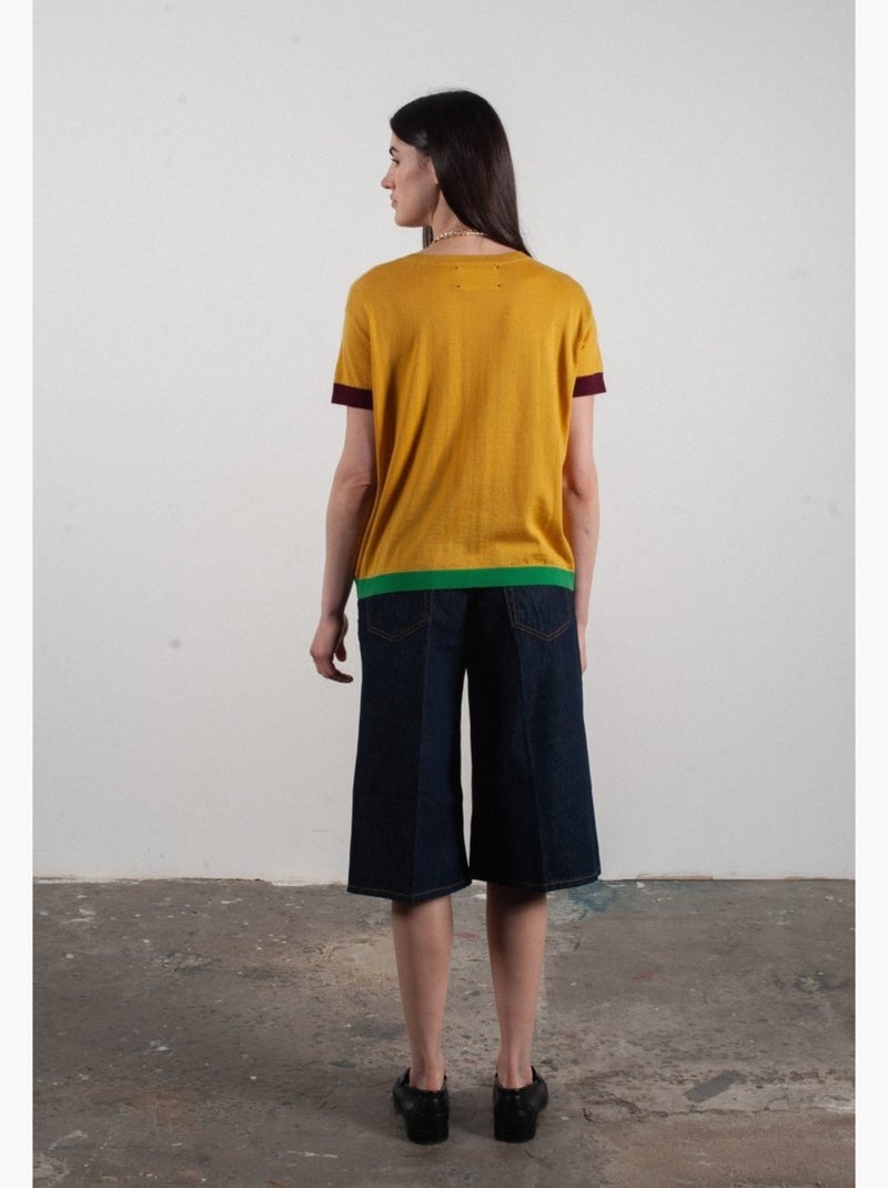 Pull col rond manches courtes femme 100% cachemire & laine ultrafin - KELLY 8 Jaune - Kiabi
