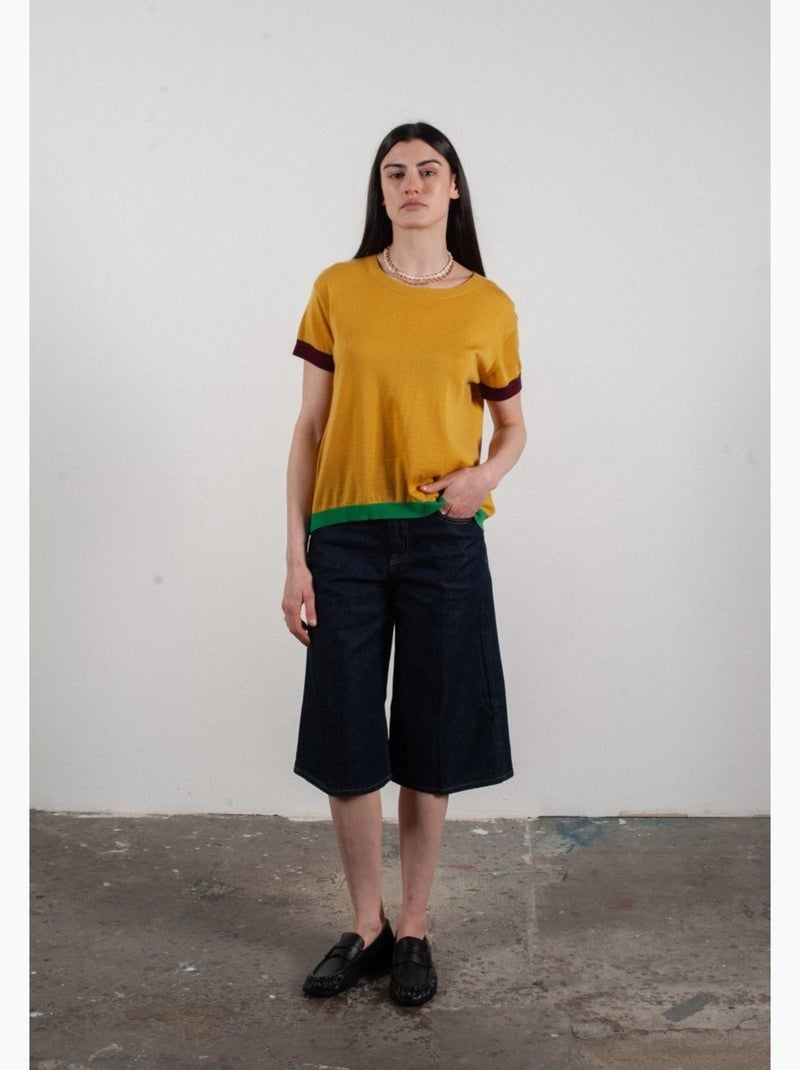 Pull col rond manches courtes femme 100% cachemire & laine ultrafin - KELLY 8 Jaune - Kiabi