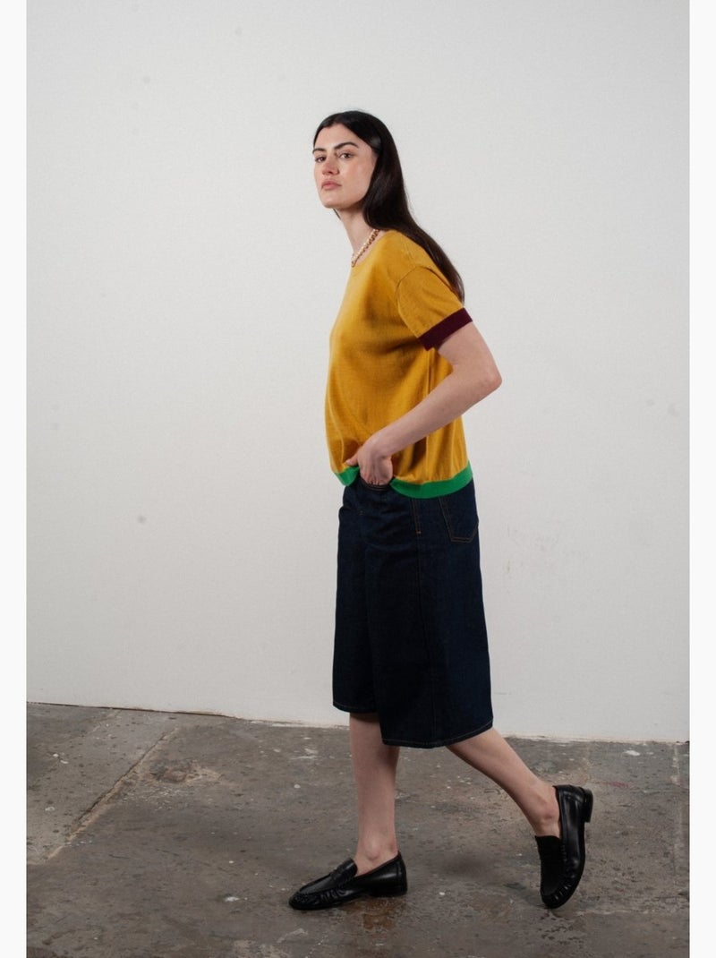 Pull col rond manches courtes femme 100% cachemire & laine ultrafin - KELLY 8 Jaune - Kiabi