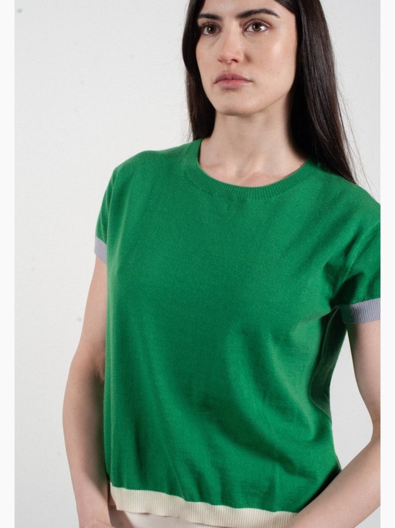 Pull col rond manches courtes femme 100% cachemire & laine ultrafin - KELLY 8 Vert - Kiabi