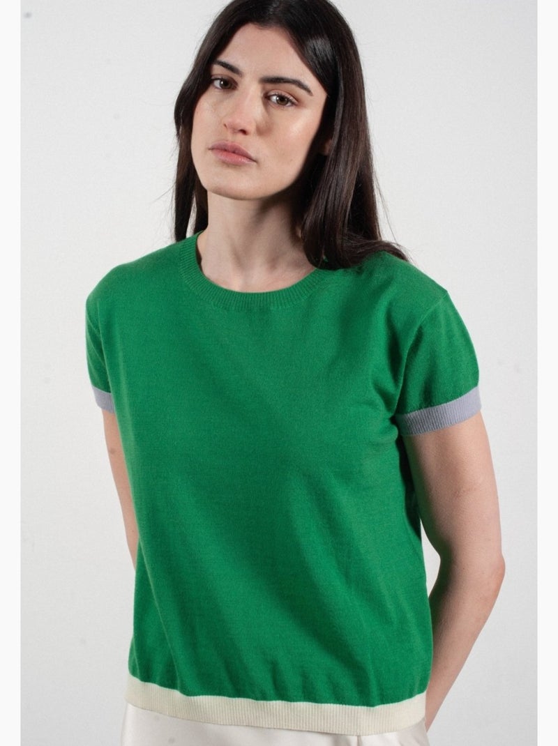 Pull col rond manches courtes femme 100% cachemire & laine ultrafin - KELLY 8 Vert - Kiabi