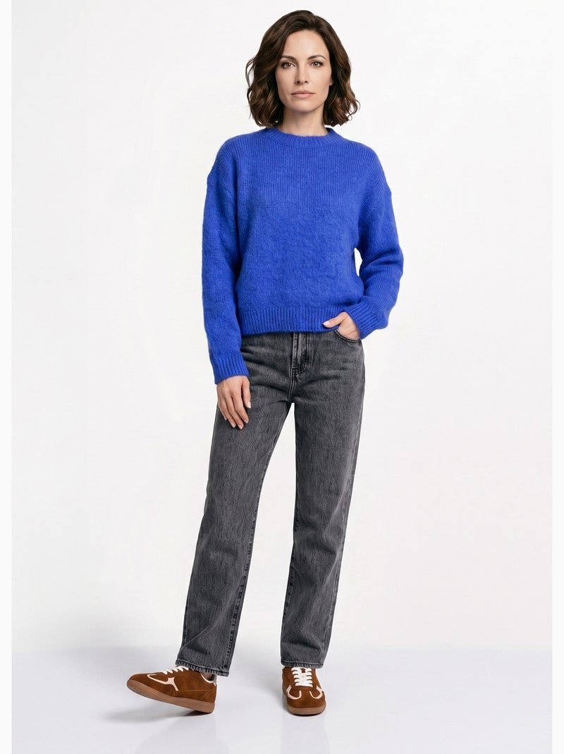 Pull col rond manches longues avec laine - afibel Bleu - Kiabi
