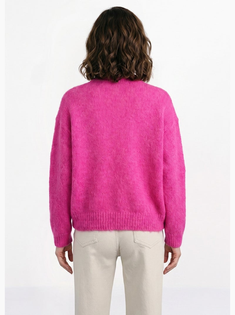 Pull col rond manches longues avec laine - afibel Rose fushia - Kiabi